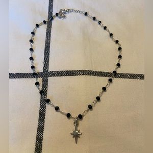 Silver Beaded Necklace with Star Pendant